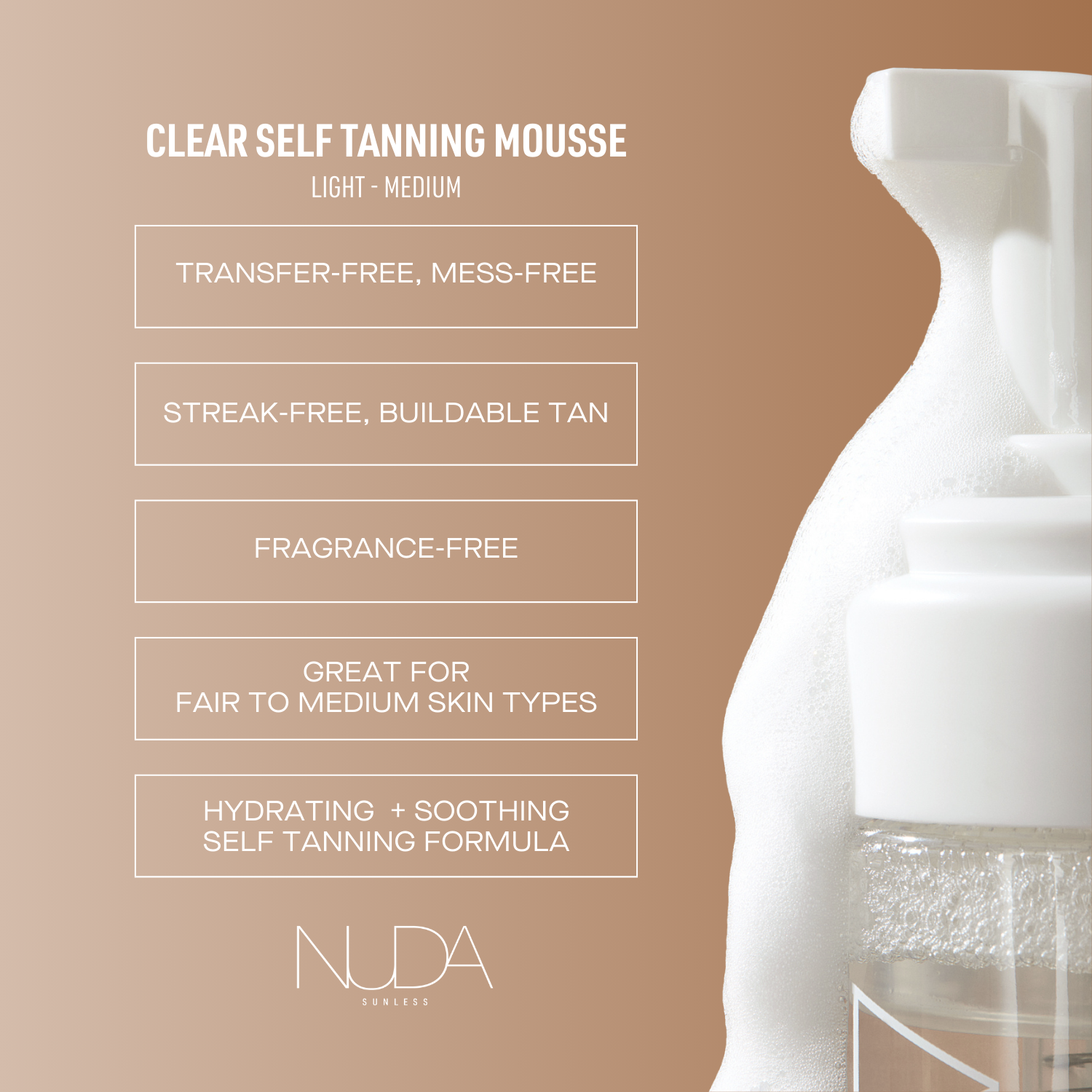 Nuda Self Tanning Water Mousse Light to Medium (English)